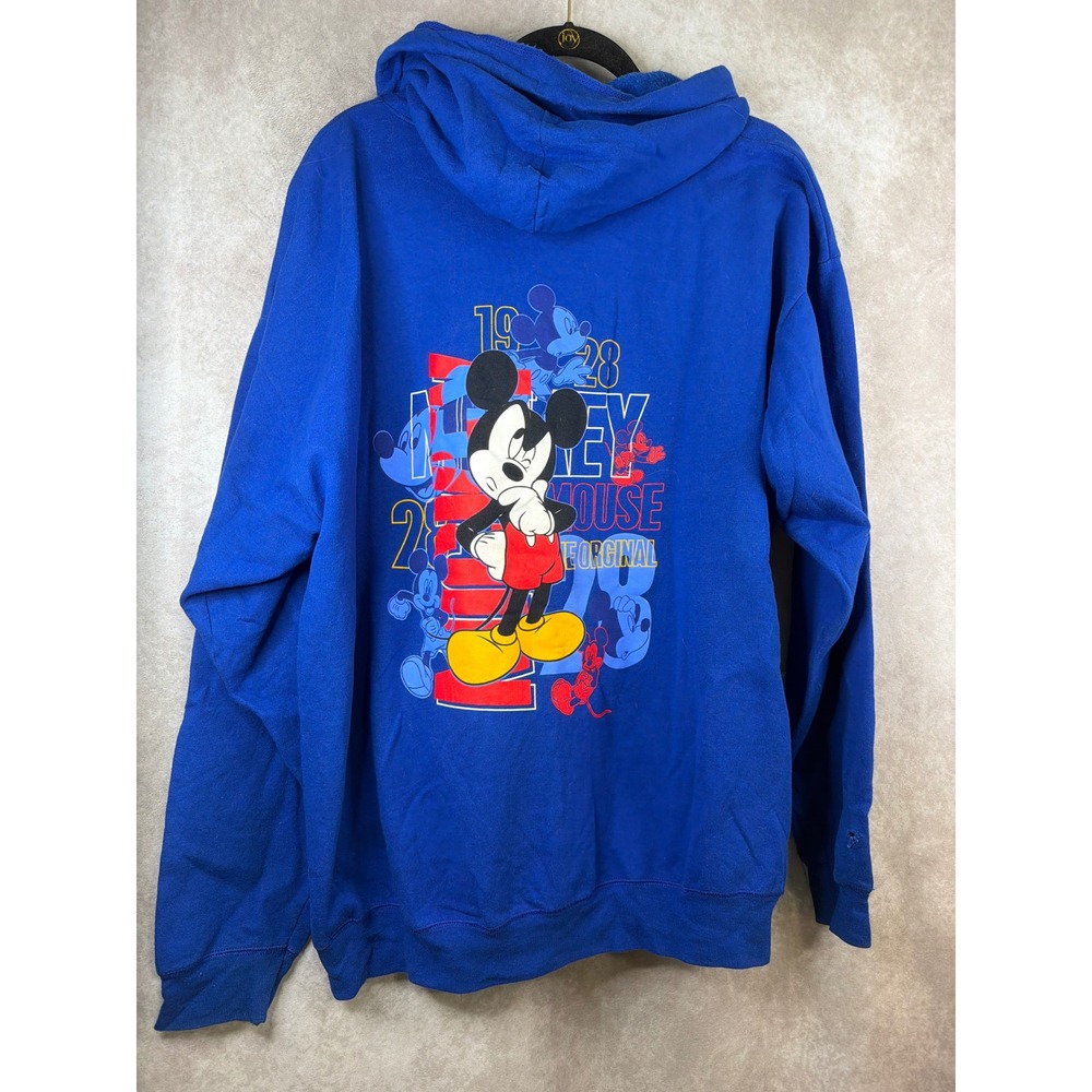 Disney Hoodie Unisex 2XL Blue Mickey Mouse Graphic Zip Up Disneyland Hanes